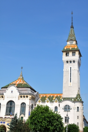 Targu-Mures, Romania - August, 2010: Architectural detail of the City Hall building in Targu Mures, Romania のeditorial素材