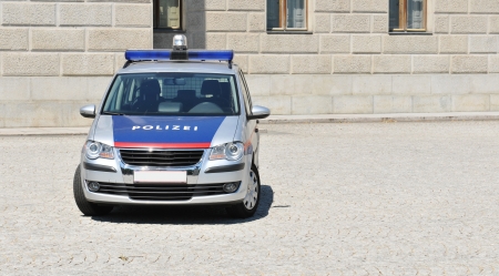 Vienna, Austria - June, 2011: Police car in front of the Austrian Parliament in Vienna, Austria のeditorial素材