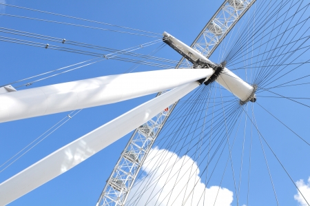 London, UK - 5 August, 2012: Architectural detail of the London Eye and British flag のeditorial素材