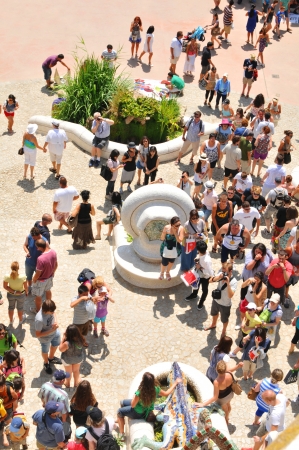 Barcelona, 06 July, 2012: Tourists visiting the famous Park Guell, architectural landmark designed by the famous architect Antonio Gaudiのeditorial素材