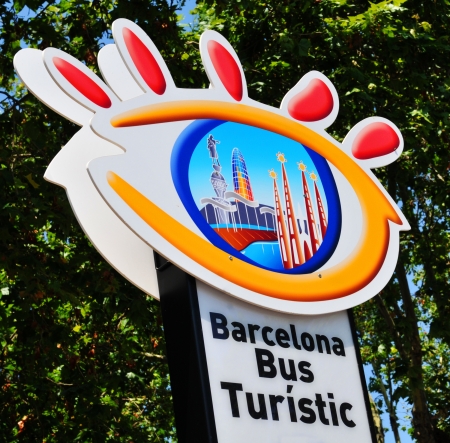 Barcelona, Spain - 7 July, 2012: Barcelona City tour bus sign in the Spanish capital cityのeditorial素材