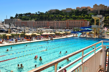Monte Carlo, Monaco - 30 July, 2013  Luxurious swimming complex in Monte Carlo のeditorial素材