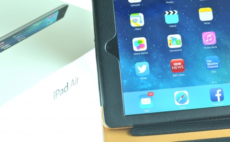 London, UK  December 13th, 3013 - Detail of iPad Air, the fifth generation iPad tablet computer designed, developed and marketed by Apple Inc   released on November 1, 2013のeditorial素材