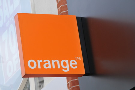 LONDON, UK - AUGUST 23, 2010: Detail of Orange mobile phone company logo in central London