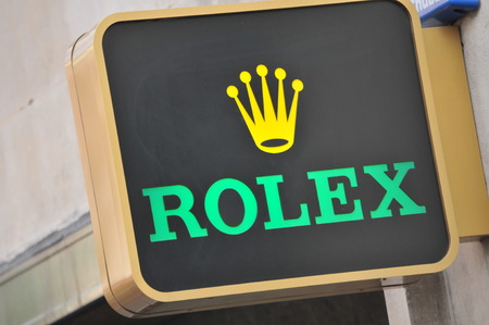 LONDON, UK - FEBRUARY 3, 2011: Close up of Rolex logo in Oxford Circus in central Londonのeditorial素材
