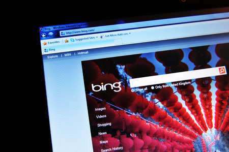 LONDON, UK - FEBRUARY 3, 2011: Close up of Bing search engine on laptop screen (illustrative editorial)のeditorial素材