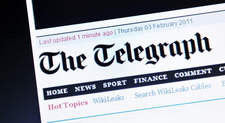 LONDON, UK - FEBRUARY 3, 2012: Close-up of The Telegraph home page, one of the most famous newspapers in United Kingdom and internationally.のeditorial素材
