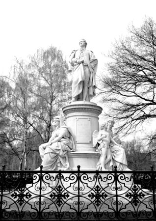 Vintage architectural detail of Goethe monument in Berlin, Germanyの写真素材