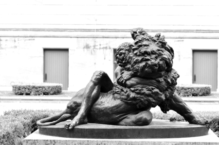 Architectural detail of statue depicting Hercules and the Nemean Lion (Berlin, Germany)のeditorial素材