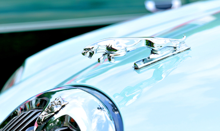 NOTTINGHAM, UK. JUNE 1, 2014: Jaguar retro car displayed at the vintage car fair in Nottingham, England.のeditorial素材