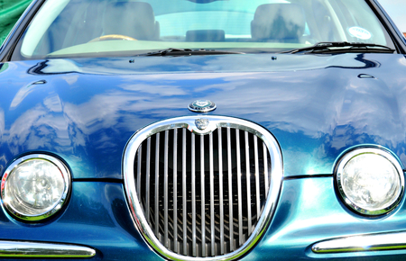 NOTTINGHAM, UK. JUNE 1, 2014: Jaguar retro car displayed at the vintage car fair in Nottingham, England.のeditorial素材