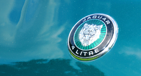 NOTTINGHAM, UK. JUNE 1, 2014: Jaguar retro car displayed at the vintage car fair in Nottingham, England.のeditorial素材
