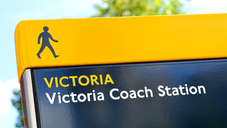 LONDON, UK - JULY 9, 2014: Victoria coach station road sign in London, UKのeditorial素材