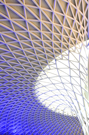 LONDON, UK - JULY 9, 2014: Modern roof structure detail inside St Pancras train station in Londonのeditorial素材