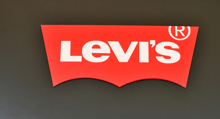 London, UK - June 14, 2015: Detail of entrance to a Levi's shop.