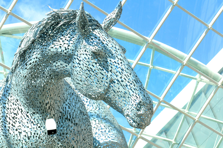 LEEDS, UK - APRIL 17, 2015: Architectural detail of the futuristic sculpture Equus Altus by Andy Scottのeditorial素材