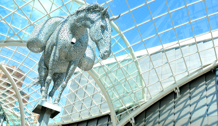 LEEDS, UK - APRIL 17, 2015: Architectural detail of the futuristic sculpture Equus Altus by Andy Scottのeditorial素材