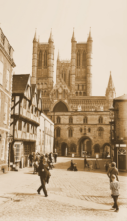 Lincoln, UK - April 9, 2015: Lincoln Cathedral is a major landmark and the third largest cathedral in Englandのeditorial素材