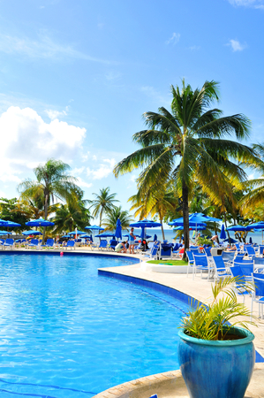 SAINT LUCIA, CARIBBEAN - DECEMBER 10, 2014:  Tourists relax in exotic resort in Saint Lucia, Caribbeanのeditorial素材