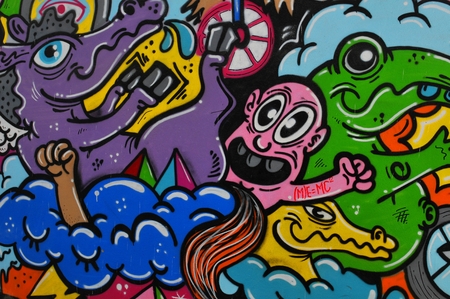 Bucharest, Romania - June 23, 2015: Close up of street art graffiti on the streets of Bucharestのeditorial素材