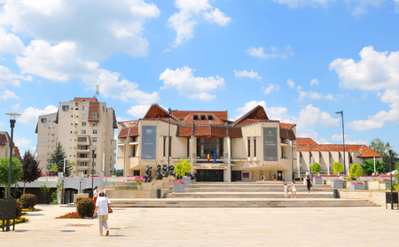 Targu Mures, Romania - July 2, 2015: Old architecture in the city centre of Targu Mures, a major city in the heart of Transylvania, Romaniaのeditorial素材