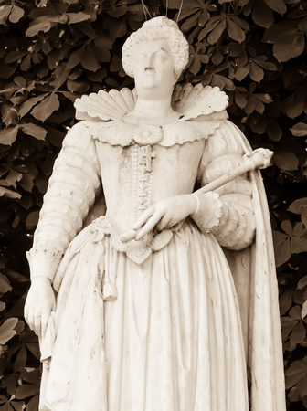 Architectural detail of medieval statue in the Jardin du Luxembourg in Paris.の写真素材