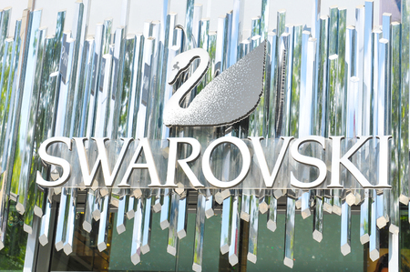 Paris, France - July 9, 2015: Detail of Swarovski jewelry shop on Champs Elysees in central Paris, Franceのeditorial素材