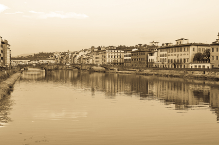 Old postcard from Florence in sepia tonesの写真素材