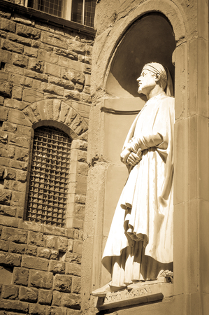 Architectural detail of statue depicting Andrea Orgagna in Florence, Italy.のeditorial素材