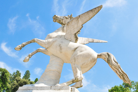 Architectural detail of 19th century statue depicting Pegasus in Florence, Italyのeditorial素材