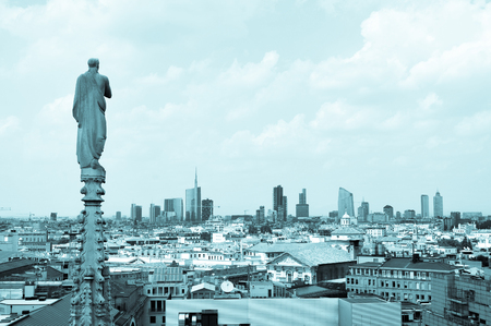 Aerial view of Milan as seen from the famous Dome of Milan in Italyの写真素材