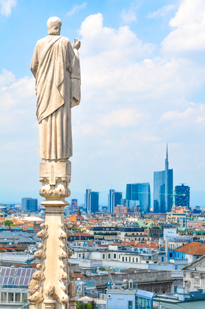 Aerial view of Milan as seen from the famous Dome of Milan in Italyの写真素材