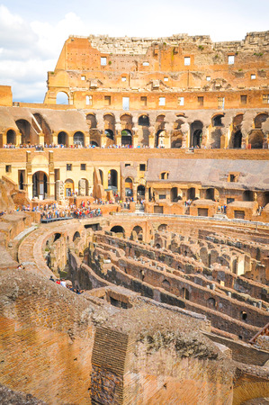 Rome, Italy - June 19, 2016: Tourists visit the Roman vestiges inside the Colosseum, major touristic attraction in Rome, Italyのeditorial素材