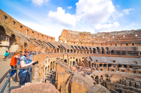 Rome, Italy - June 19, 2016: Tourists visit the Roman vestiges inside the Colosseum, major touristic attraction in Rome, Italyのeditorial素材