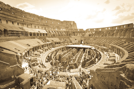 Rome, Italy - June 19, 2016: Tourists visit the Roman vestiges inside the Colosseum, major touristic attraction in Rome, Italyのeditorial素材
