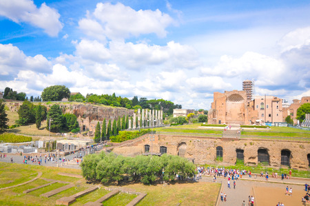 Rome, Italy - June 19, 2016: Tourists visit the vestiges of Foro Romano (Roman Forum) in Rome, Italy on a summer dayのeditorial素材