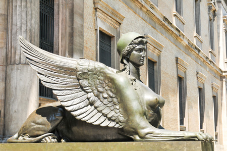 Madrid, Spain - April 10, 2016: Architectural detail of the National Archaeological Museum in Madrid, Spainのeditorial素材