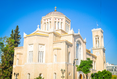 Athens, Greece - June 13, 2017: Tourists visit the Metropolitan Cathedral of the Annunciation in Athens, Greeceのeditorial素材