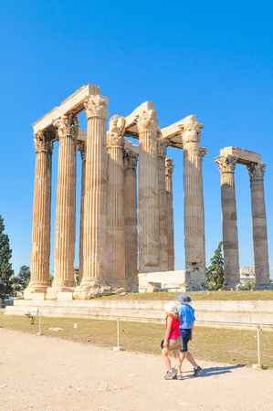 Athens, Greece - June 13, 2017: Tourists visit the Temple of Olympian Zeus, a major historic landmark in Athens, Greeceのeditorial素材
