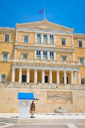 Athens, Greece - June 14, 2017: View of the Hellenic Parliament in the Old Royal Palace in Syntagma Square, Athens, Greeceのeditorial素材