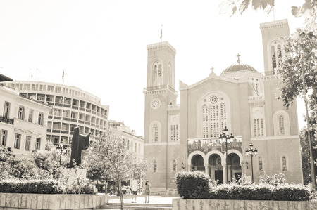 Athens, Greece - June 13, 2017: Tourists visit the Metropolitan Cathedral of the Annunciation in Athens, Greeceのeditorial素材