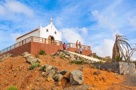 Boa Vista, Cape Verde - December 20, 2017: Tourists visit a catholic church on the island of Boa Vista, Cape Verde, Africaのeditorial素材