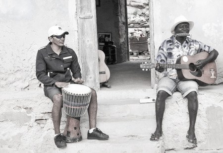 Boa Vista, Cape Verde - December 20, 2017: View of local people performing traditional music on the streets of Rabil on the island of Boa Vista, Cape Verde, Africaのeditorial素材