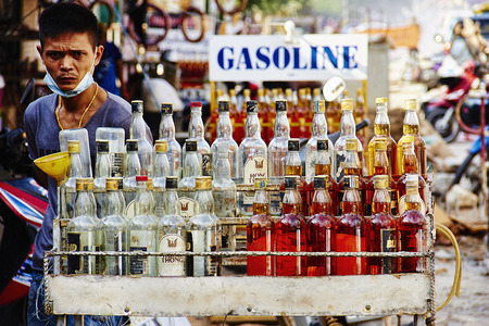 Gasoline selling in botles at Patong, Phuket, Thailandのeditorial素材