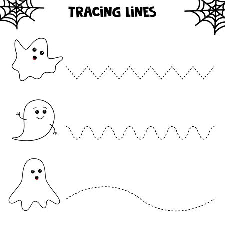 Educational worksheet for kids. Halloween games, tracing lines with ghosts. のイラスト素材