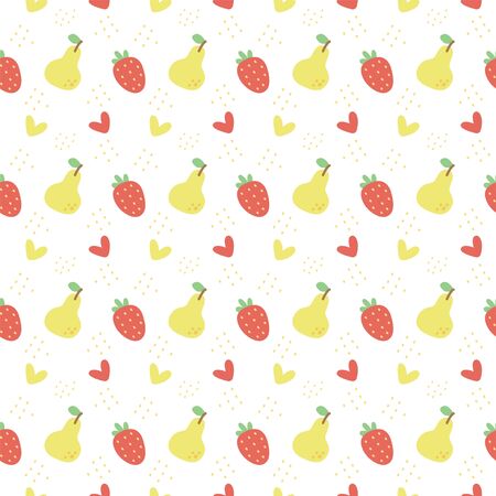 Seamless pattern with pear and strawberry on a white background. Vector illustration.
