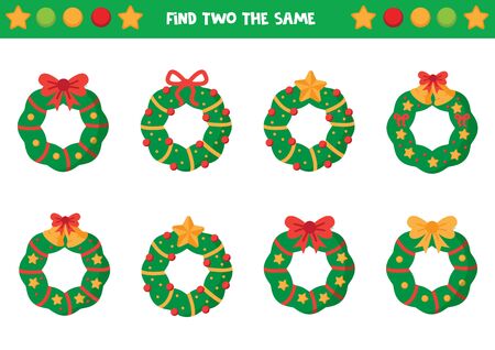 Find two the same Christmas wreaths. Educational worksheet for preschool kidsのイラスト素材