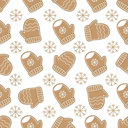 Cute seamless pattern with gingerbread mitten.のイラスト素材