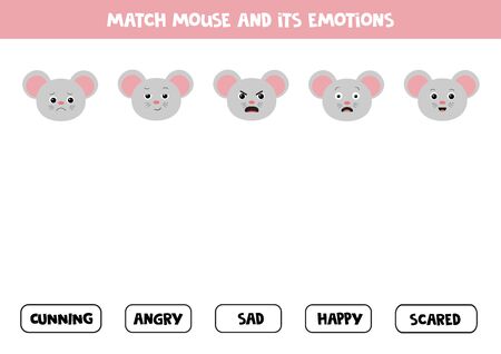 Match cute little mouse and its emotions. Logical game for kids.のイラスト素材