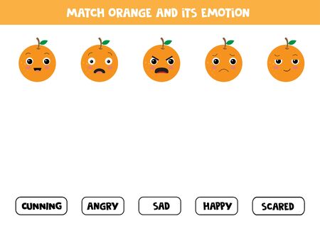Match cute orange and its emotion. Educational game for kids.のイラスト素材